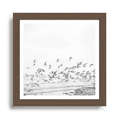 "Seagulls" | Coastal black and white photo | Film photography | Beach - square Framed Art Print