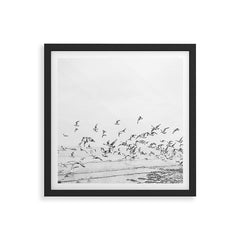 "Seagulls" | Coastal black and white photo | Film photography | Beach - square Framed Art Print