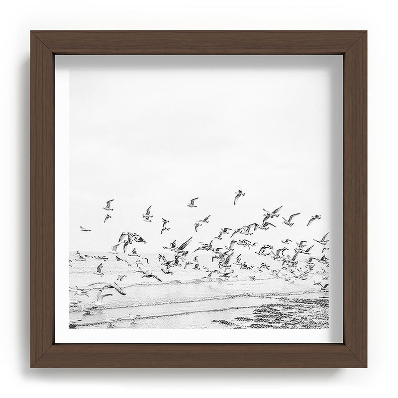 "Seagulls" | Coastal black and white photo | Film photography | Beach - square Framed Art Print
