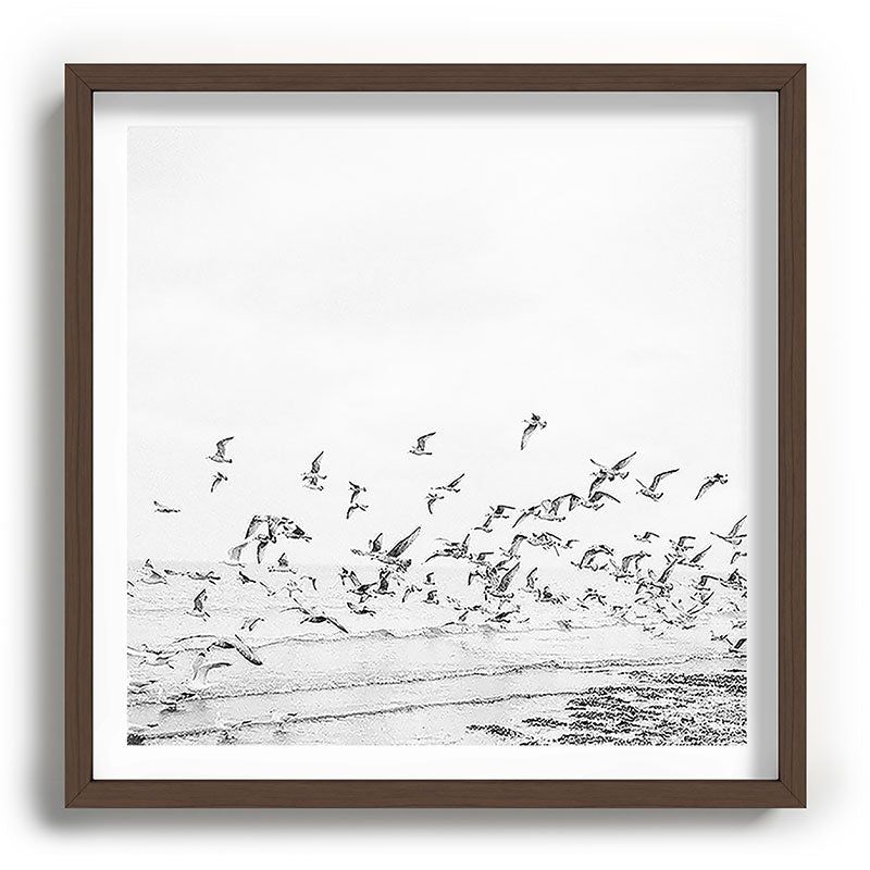 "Seagulls" | Coastal black and white photo | Film photography | Beach - square Framed Art Print