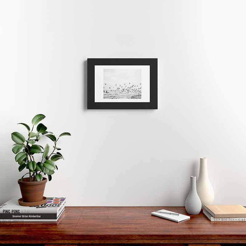 "Seagulls" | Coastal black and white photo | Film photography | Beach Framed Art Print