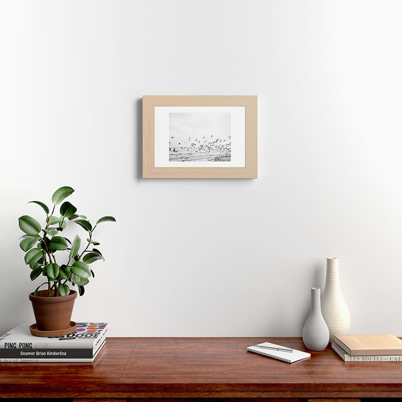 "Seagulls" | Coastal black and white photo | Film photography | Beach Framed Art Print