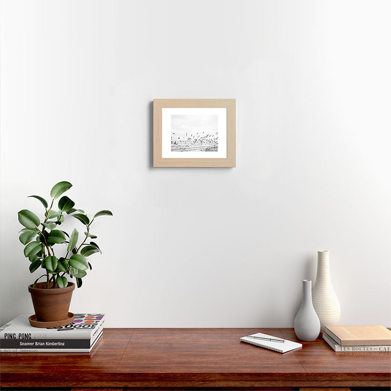 "Seagulls" | Coastal black and white photo | Film photography | Beach Framed Art Print