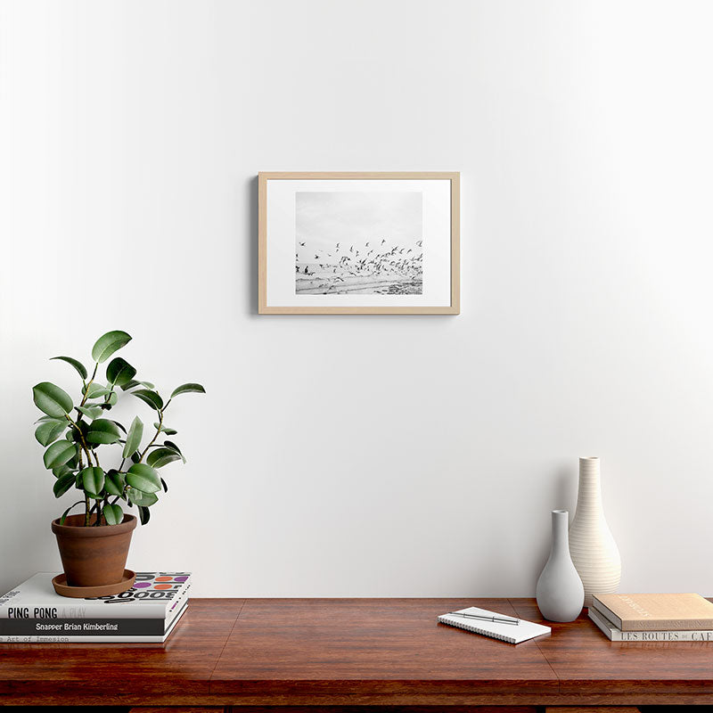 "Seagulls" | Coastal black and white photo | Film photography | Beach Framed Art Print