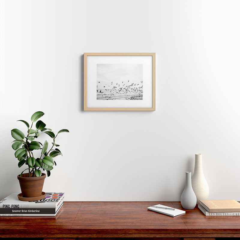 "Seagulls" | Coastal black and white photo | Film photography | Beach Framed Art Print