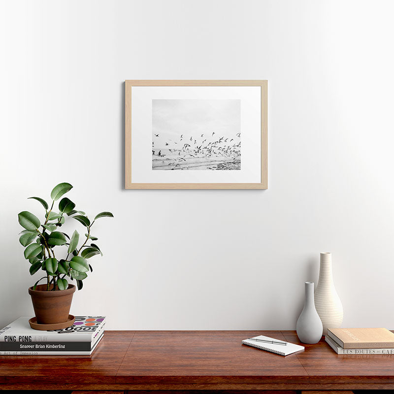 "Seagulls" | Coastal black and white photo | Film photography | Beach Framed Art Print
