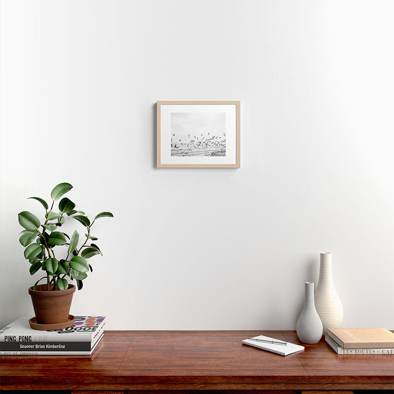 "Seagulls" | Coastal black and white photo | Film photography | Beach Framed Art Print