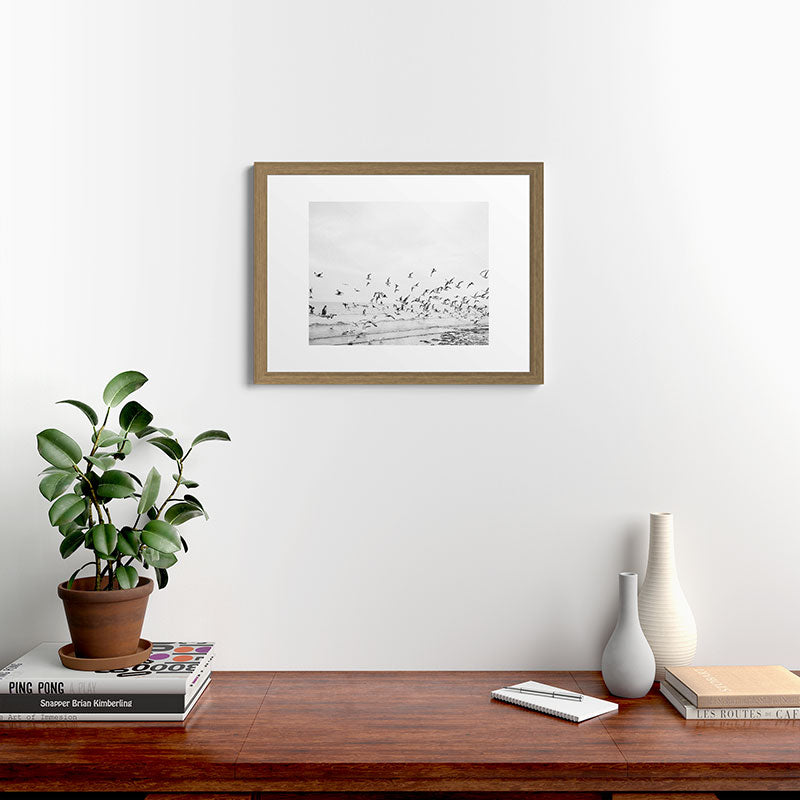 "Seagulls" | Coastal black and white photo | Film photography | Beach Framed Art Print
