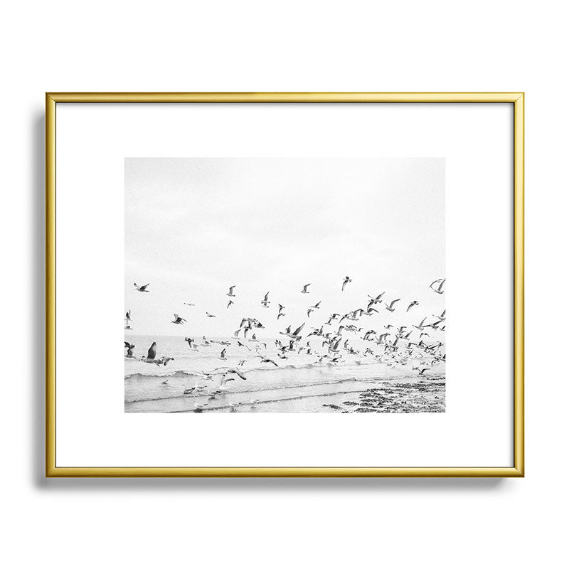 "Seagulls" | Coastal black and white photo | Film photography | Beach Framed Art Print