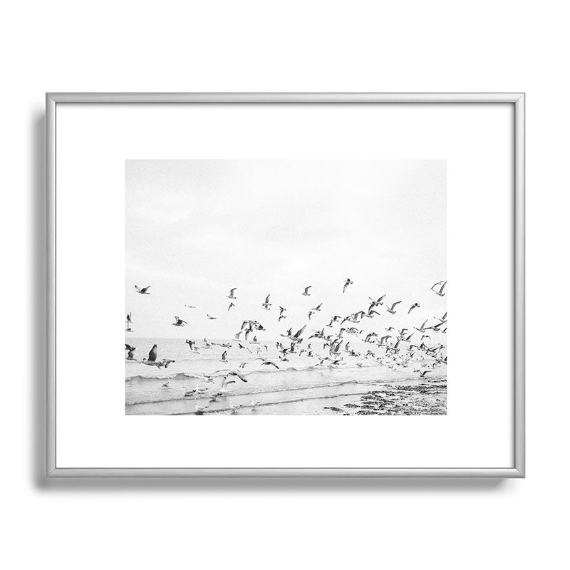 "Seagulls" | Coastal black and white photo | Film photography | Beach Framed Art Print