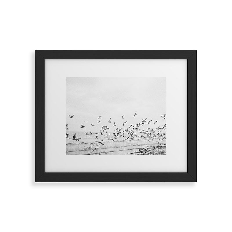 "Seagulls" | Coastal black and white photo | Film photography | Beach Framed Art Print