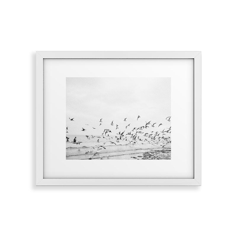 "Seagulls" | Coastal black and white photo | Film photography | Beach Framed Art Print