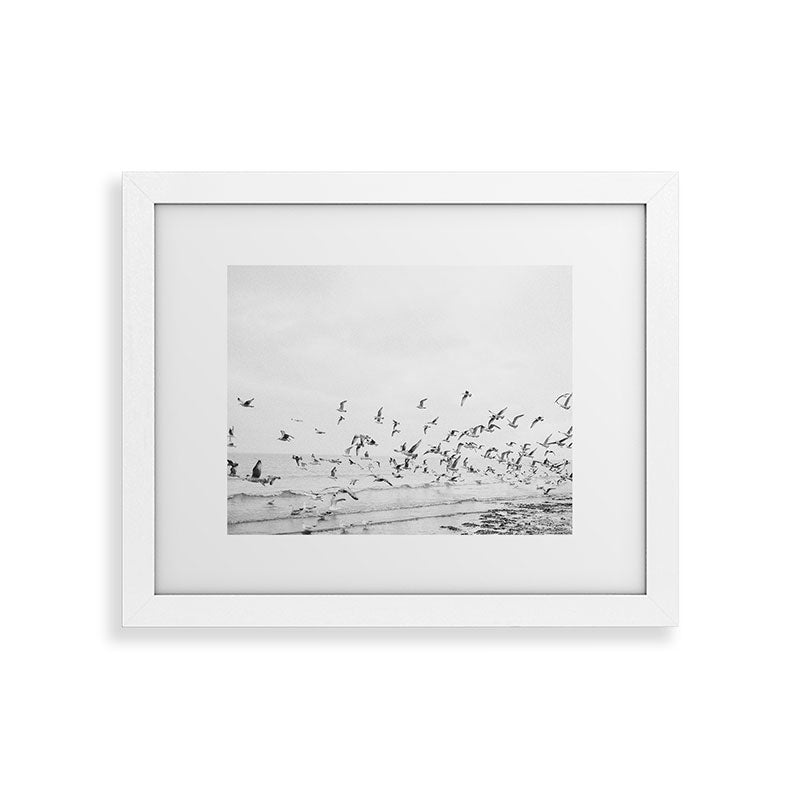 "Seagulls" | Coastal black and white photo | Film photography | Beach Framed Art Print