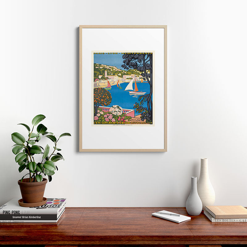 1926 FRANCE Summer On The Cote D'Azur Travel Poster Framed Art Print