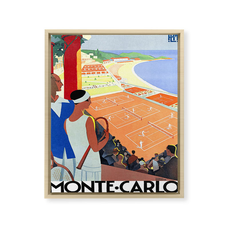 1930 MONTE CARLO Tennis Monaco Travel Poster Framed Canvas Print