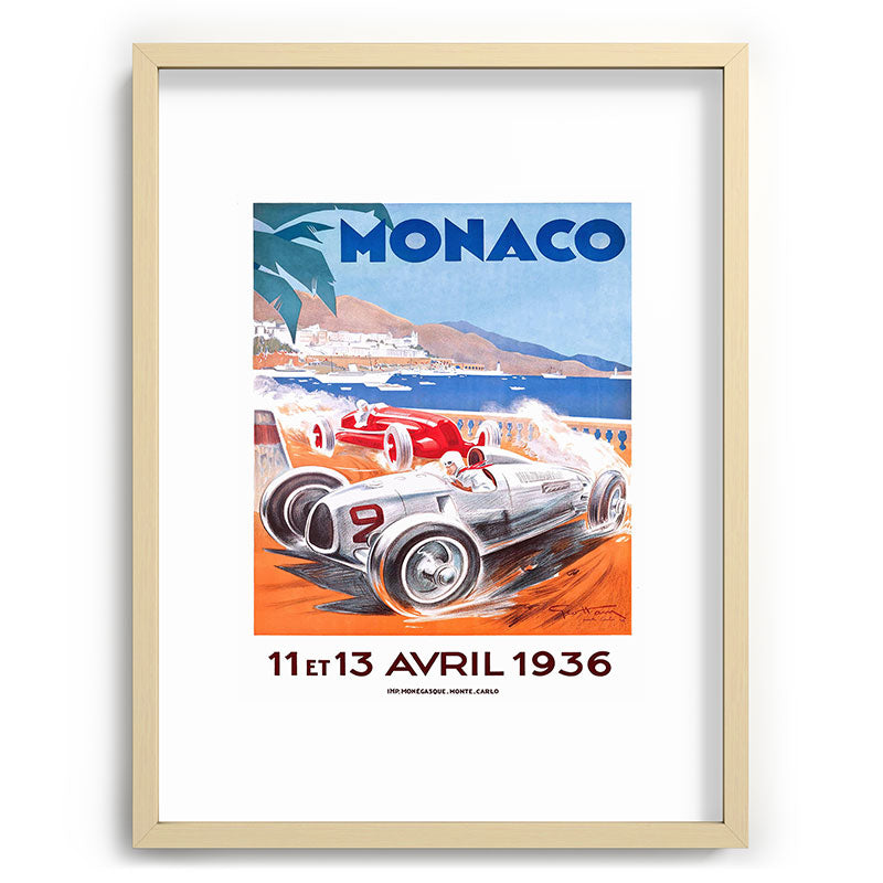 1936 Monaco Grand Prix Race Poster  Framed Art Print