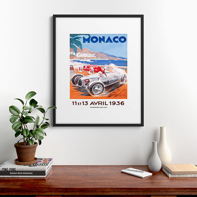 1936 Monaco Grand Prix Race Poster  Framed Art Print