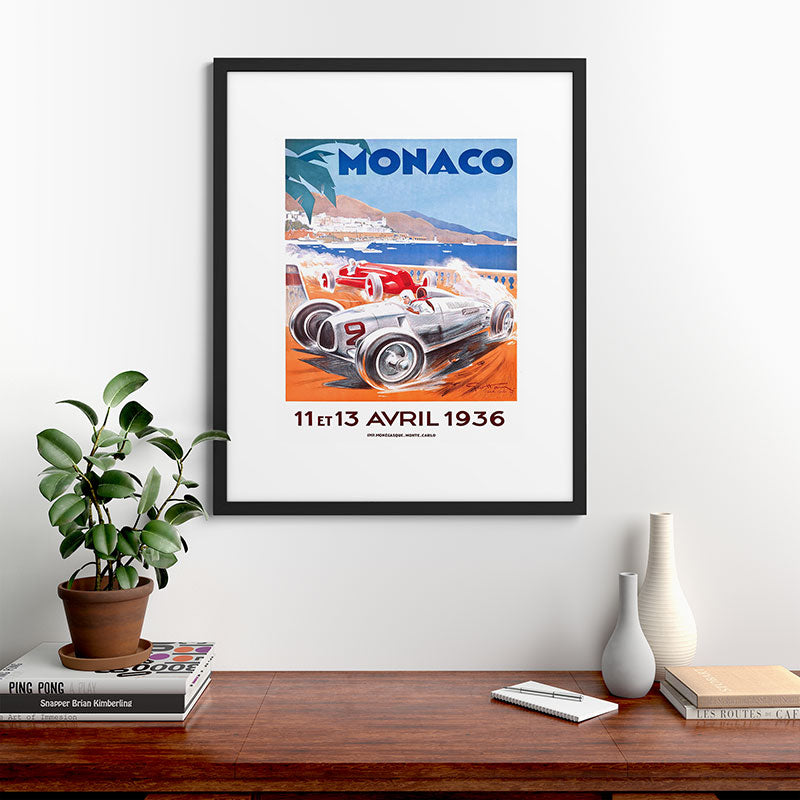 1936 Monaco Grand Prix Race Poster  Framed Art Print