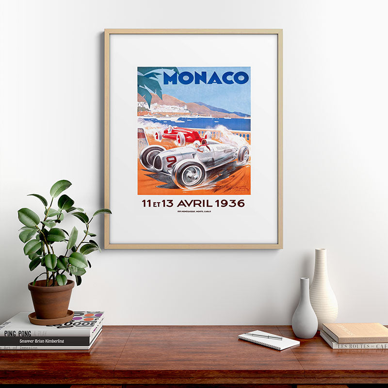 1936 Monaco Grand Prix Race Poster  Framed Art Print
