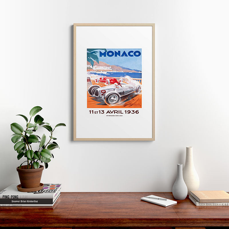 1936 Monaco Grand Prix Race Poster  Framed Art Print