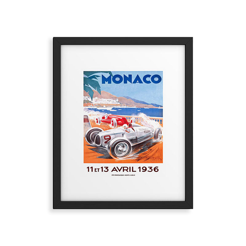 1936 Monaco Grand Prix Race Poster  Framed Art Print