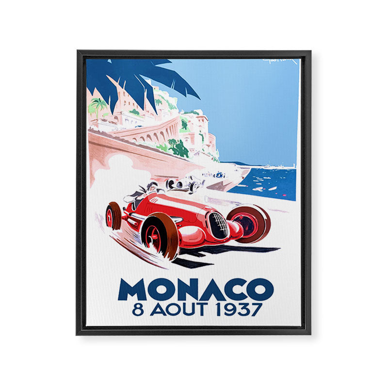 1937 MONACO Grand Prix Racing Poster Framed Canvas Print