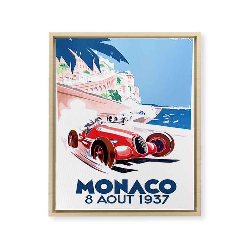 1937 MONACO Grand Prix Racing Poster Framed Canvas Print