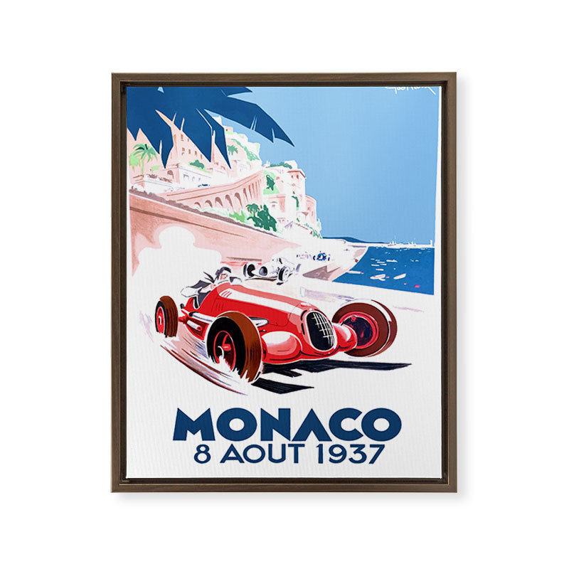 1937 MONACO Grand Prix Racing Poster Framed Canvas Print