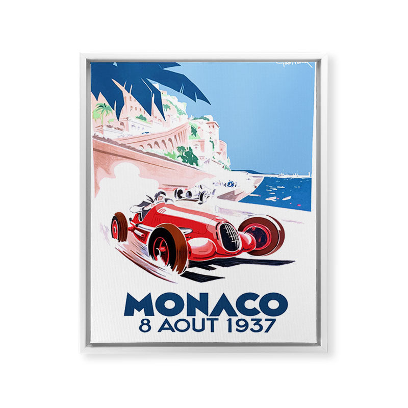 1937 MONACO Grand Prix Racing Poster Framed Canvas Print