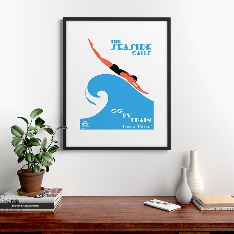 1938 AUSTRALIA The Seaside Calls Train Travel Poster Framed Art Print