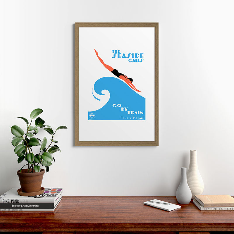 1938 AUSTRALIA The Seaside Calls Train Travel Poster Framed Art Print
