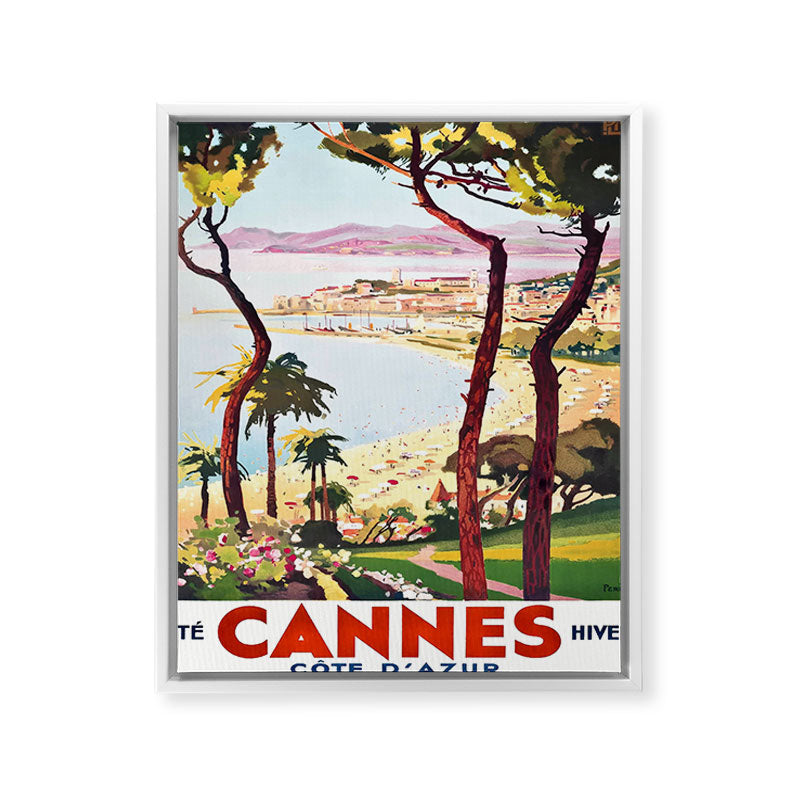 1938 France Cannes Cote D'Azur Travel Poster Framed Canvas Print