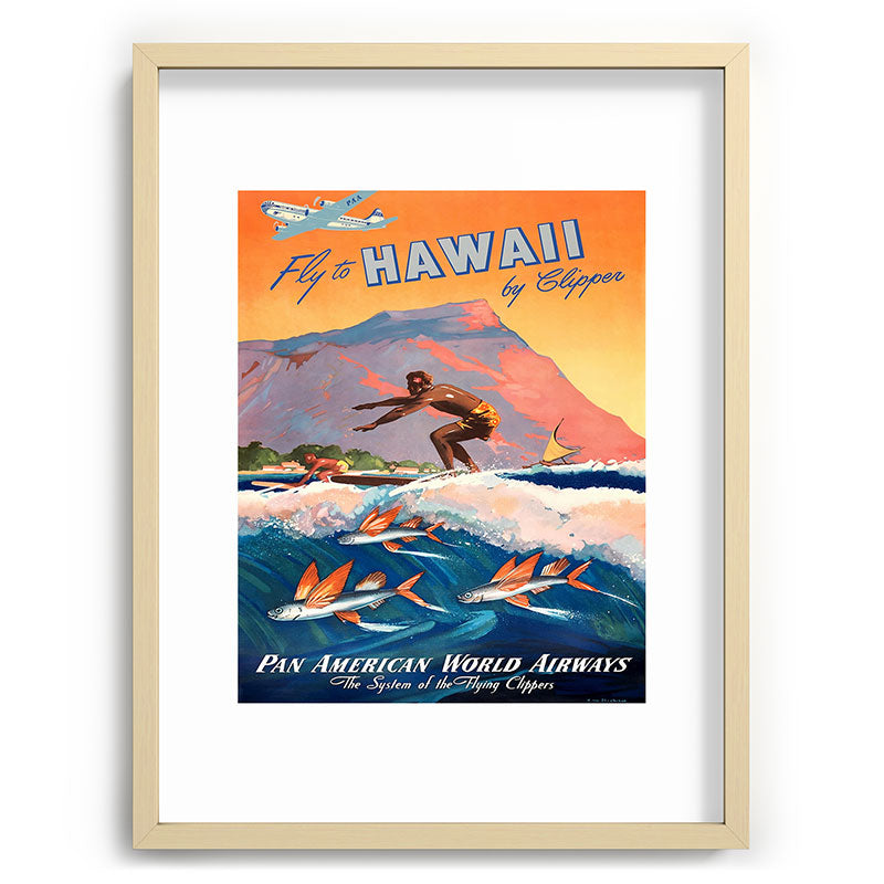 1947 Fly To Hawaii By Clipper Pan American Travel Poster Framed Art Print