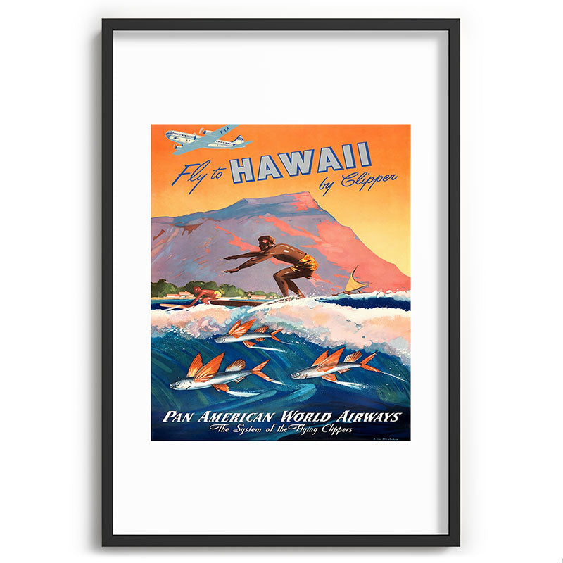 1947 Fly To Hawaii By Clipper Pan American Travel Poster Framed Art Print