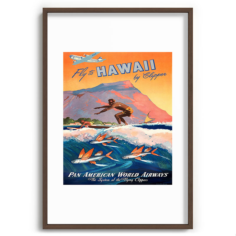 1947 Fly To Hawaii By Clipper Pan American Travel Poster Framed Art Print