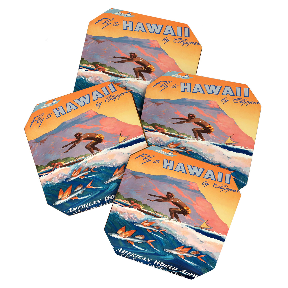 1947 Fly To Hawaii By Clipper Pan American Travel Poster Coaster