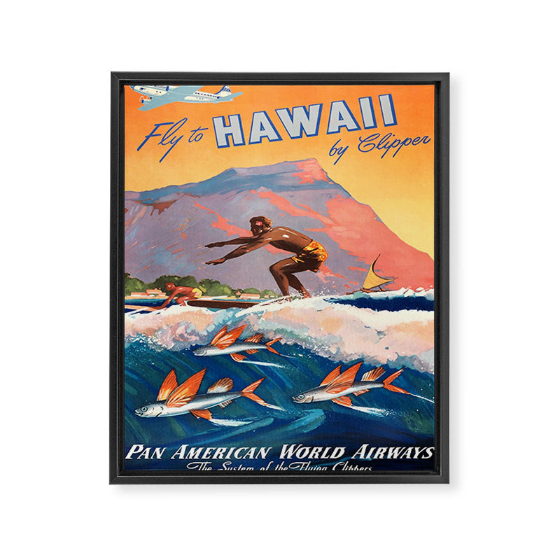 1947 Fly To Hawaii By Clipper Pan American Travel Poster Framed Canvas Print