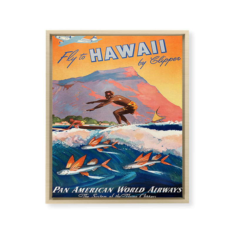 1947 Fly To Hawaii By Clipper Pan American Travel Poster Framed Canvas Print