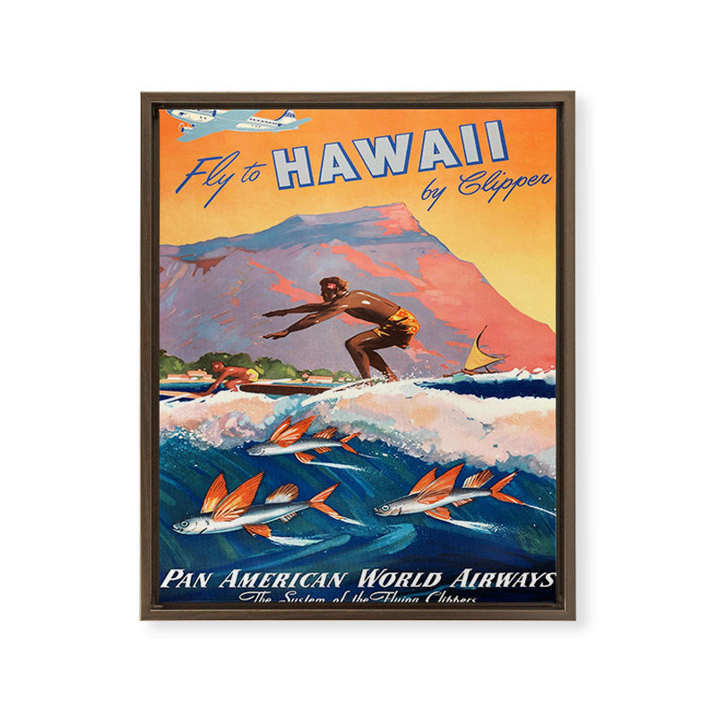 1947 Fly To Hawaii By Clipper Pan American Travel Poster Framed Canvas Print