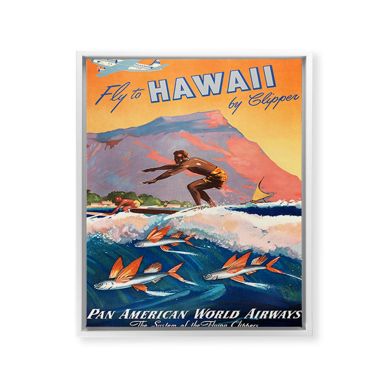 1947 Fly To Hawaii By Clipper Pan American Travel Poster Framed Canvas Print