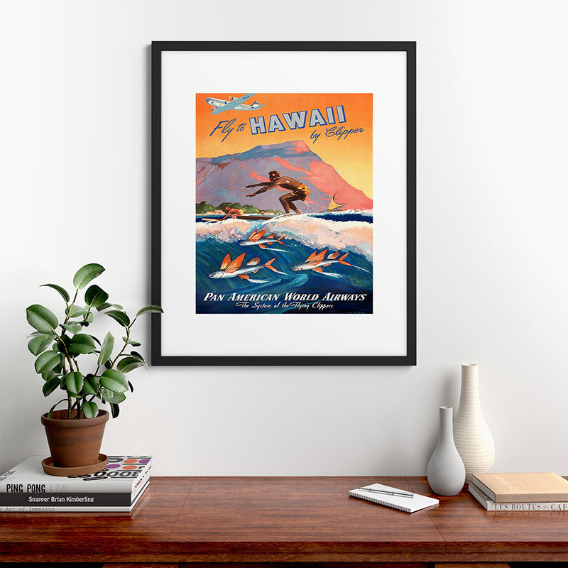 1947 Fly To Hawaii By Clipper Pan American Travel Poster Framed Art Print