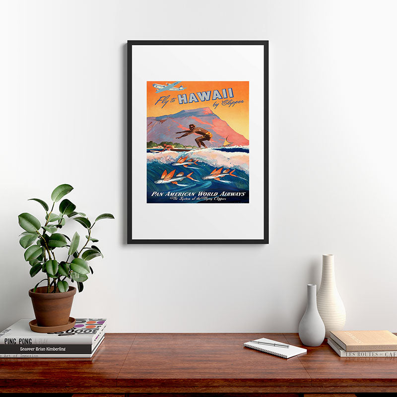 1947 Fly To Hawaii By Clipper Pan American Travel Poster Framed Art Print