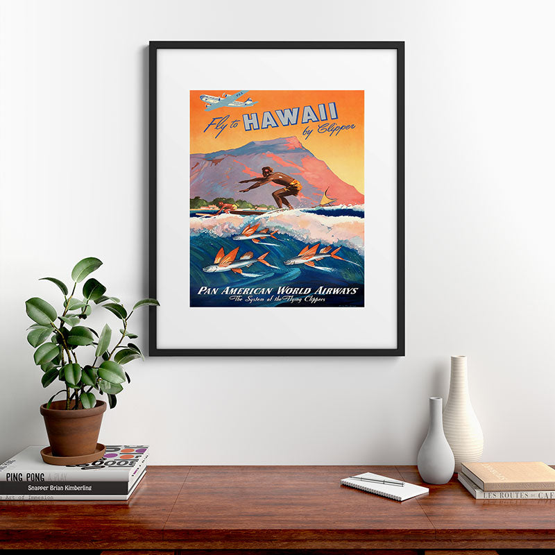 1947 Fly To Hawaii By Clipper Pan American Travel Poster Framed Art Print