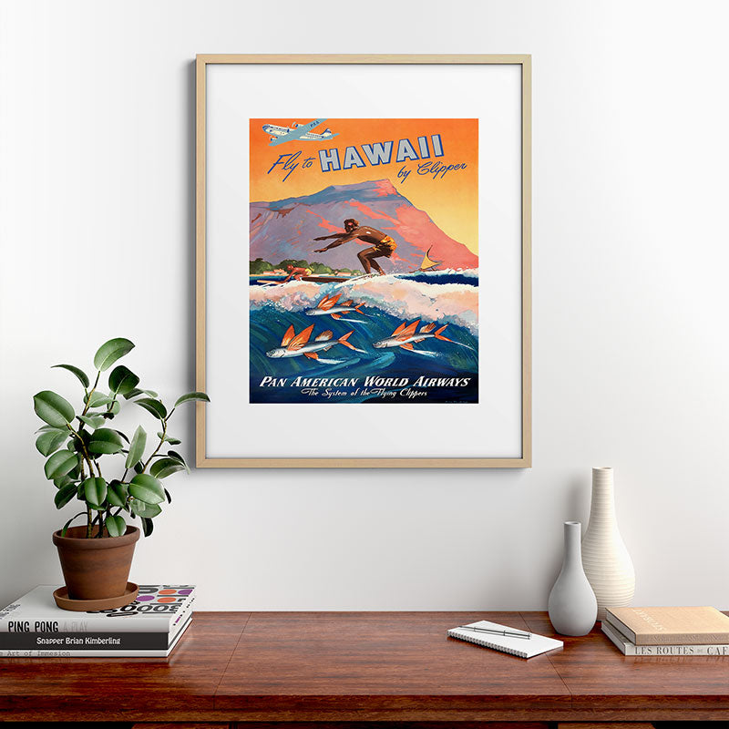 1947 Fly To Hawaii By Clipper Pan American Travel Poster Framed Art Print