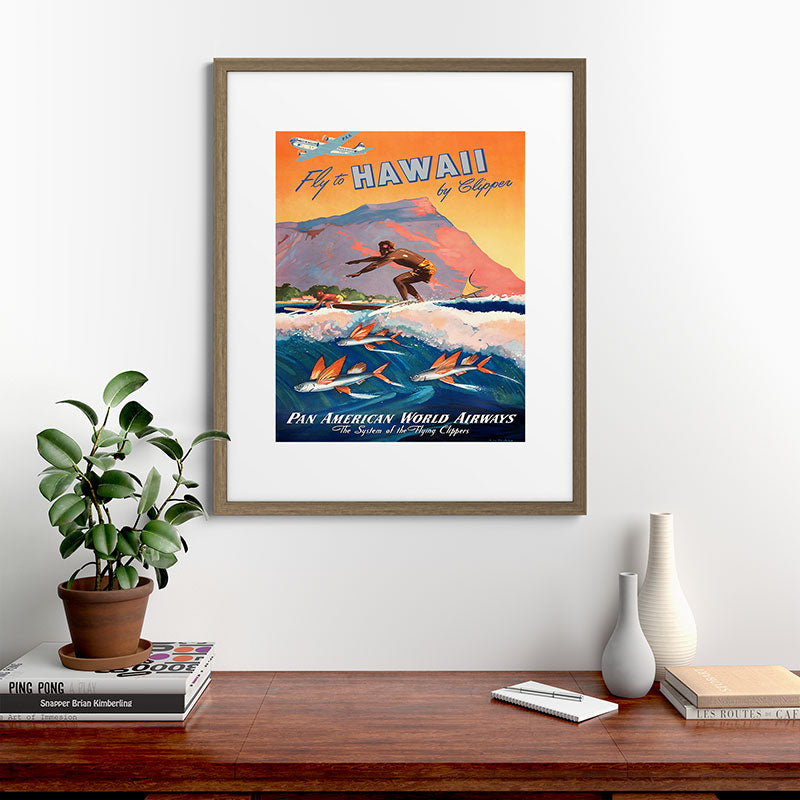 1947 Fly To Hawaii By Clipper Pan American Travel Poster Framed Art Print