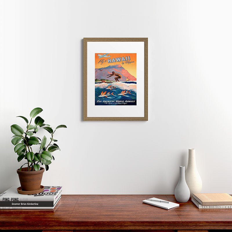 1947 Fly To Hawaii By Clipper Pan American Travel Poster Framed Art Print