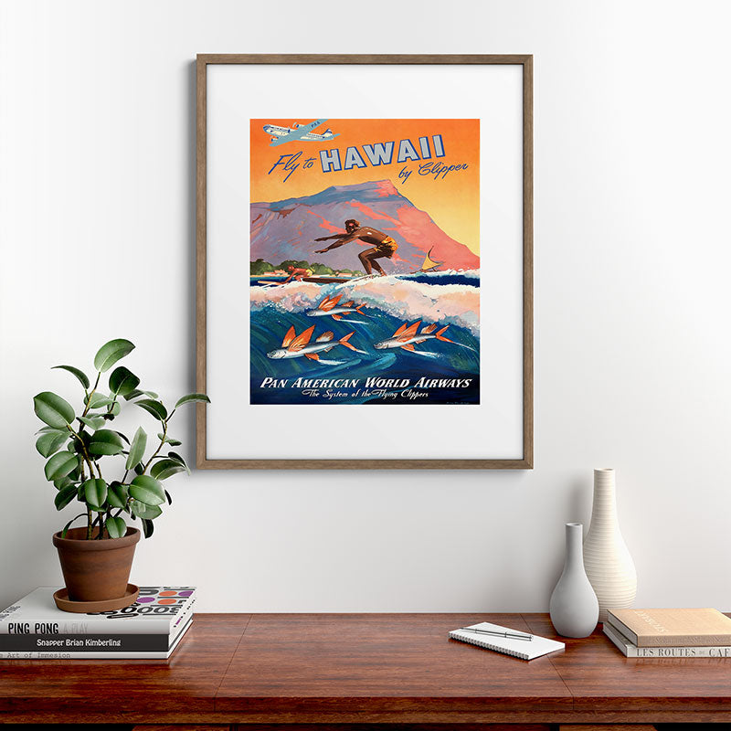 1947 Fly To Hawaii By Clipper Pan American Travel Poster Framed Art Print