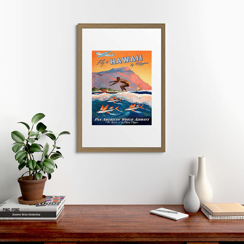1947 Fly To Hawaii By Clipper Pan American Travel Poster Framed Art Print