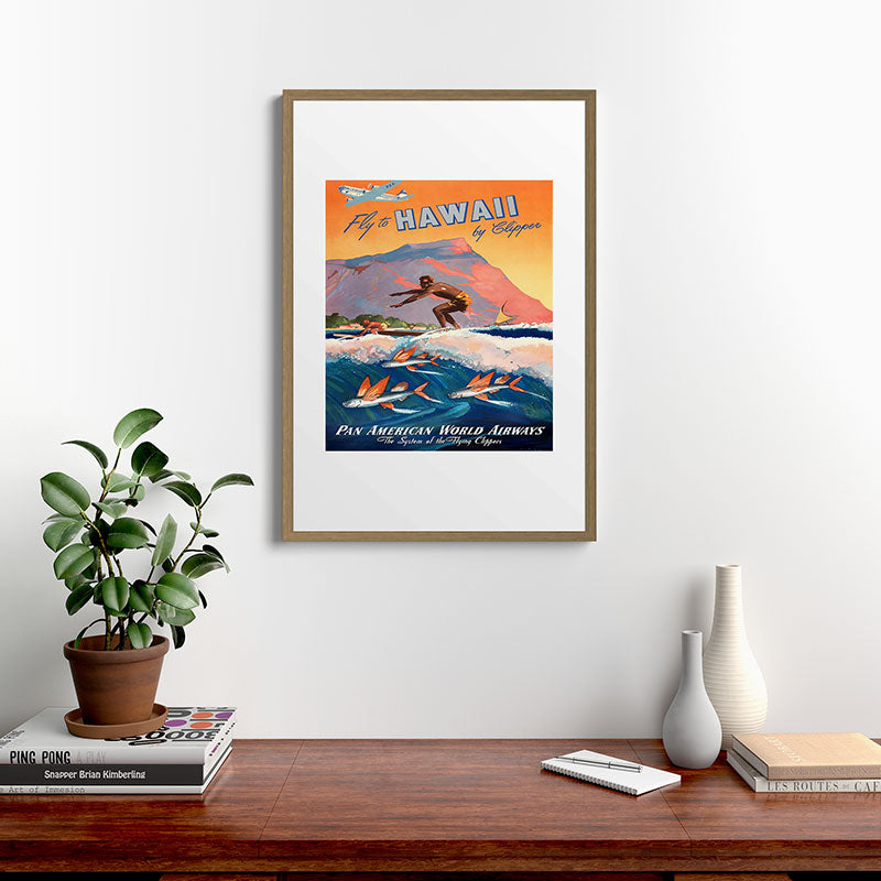 1947 Fly To Hawaii By Clipper Pan American Travel Poster Framed Art Print