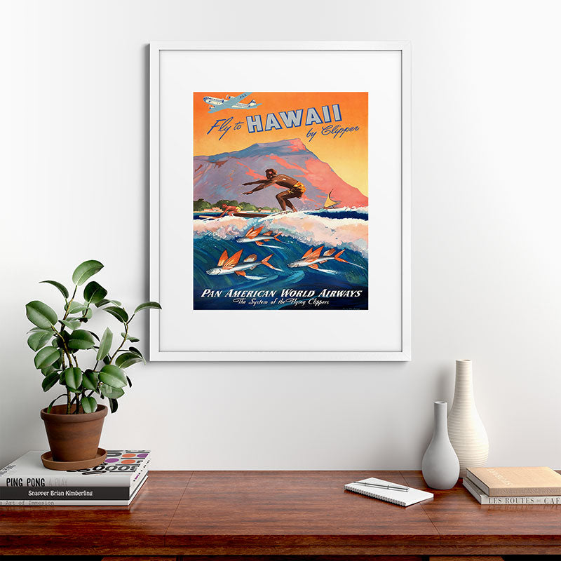 1947 Fly To Hawaii By Clipper Pan American Travel Poster Framed Art Print